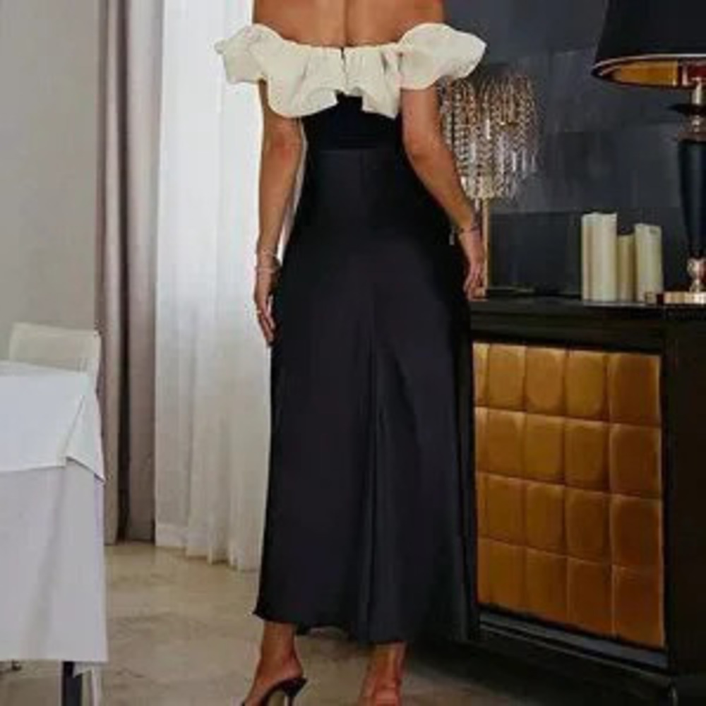 ZARA Black Casual Women's Off-Shoulder Ruched French Style Dress